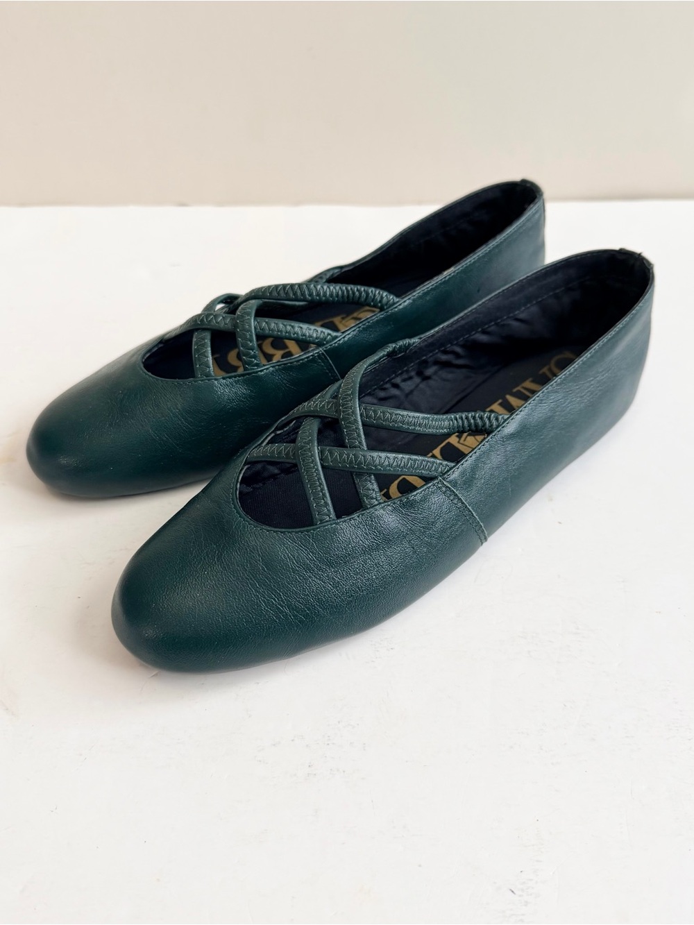 Sam & Libby Leather Crisscross Regency Dark Green Ballet Flats Size 6.5B - Picture 3 of 9